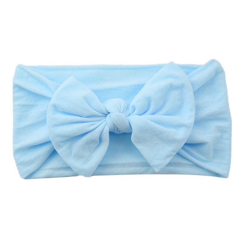 Baby Bow Headband Soft Stretchy Nylon Turban Wrap - Light Blue