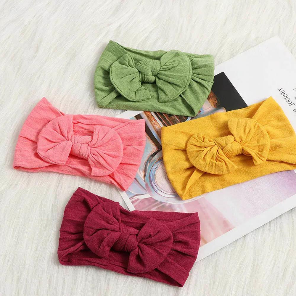 Baby Bow Headband Soft Stretchy Nylon Turban Wrap - Light Blue - view 10