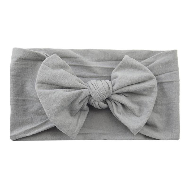 Baby Bow Headband Soft Stretchy Nylon Turban Wrap - Light Grey