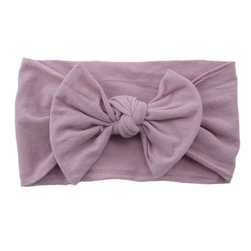 Baby Bow Headband Soft Stretchy Nylon Turban Wrap - Lilac Grey