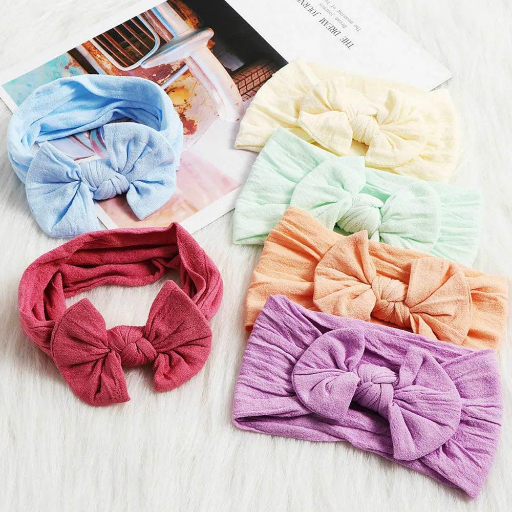 Baby Bow Headband Soft Stretchy Nylon Turban Wrap - Lilac Grey - view 8