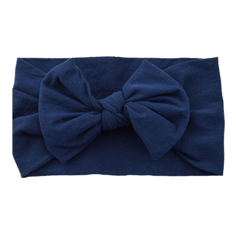 Baby Bow Headband Soft Stretchy Nylon Turban Wrap - Navy Blue