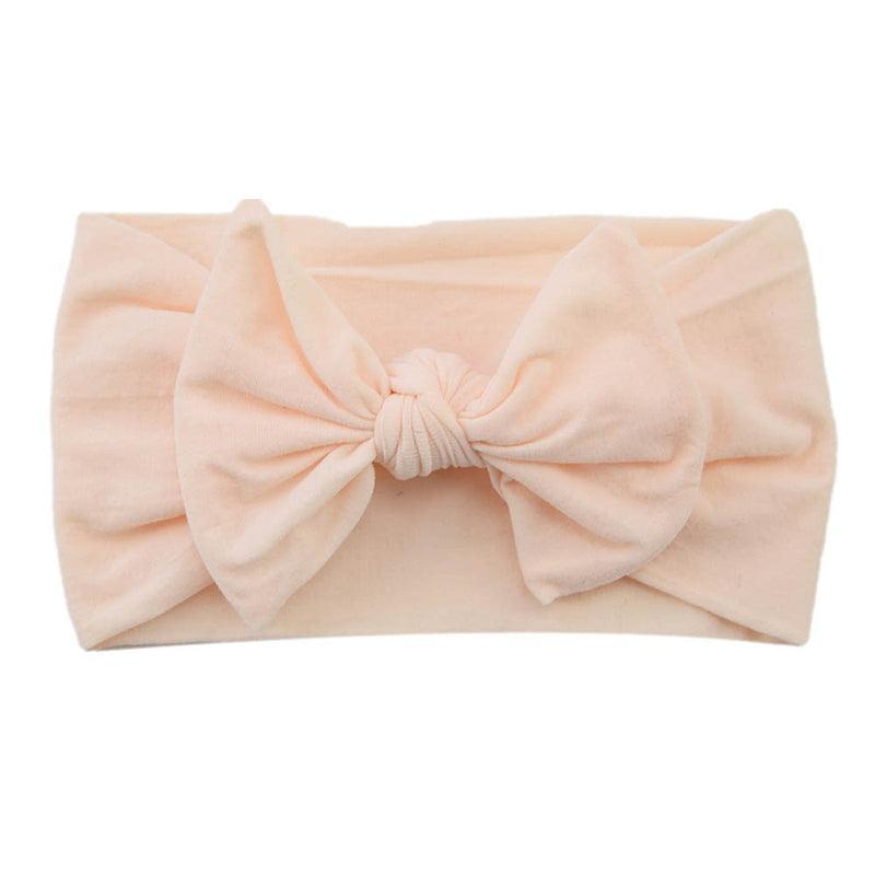 Baby Bow Headband Soft Stretchy Nylon Turban Wrap - Nude Peach