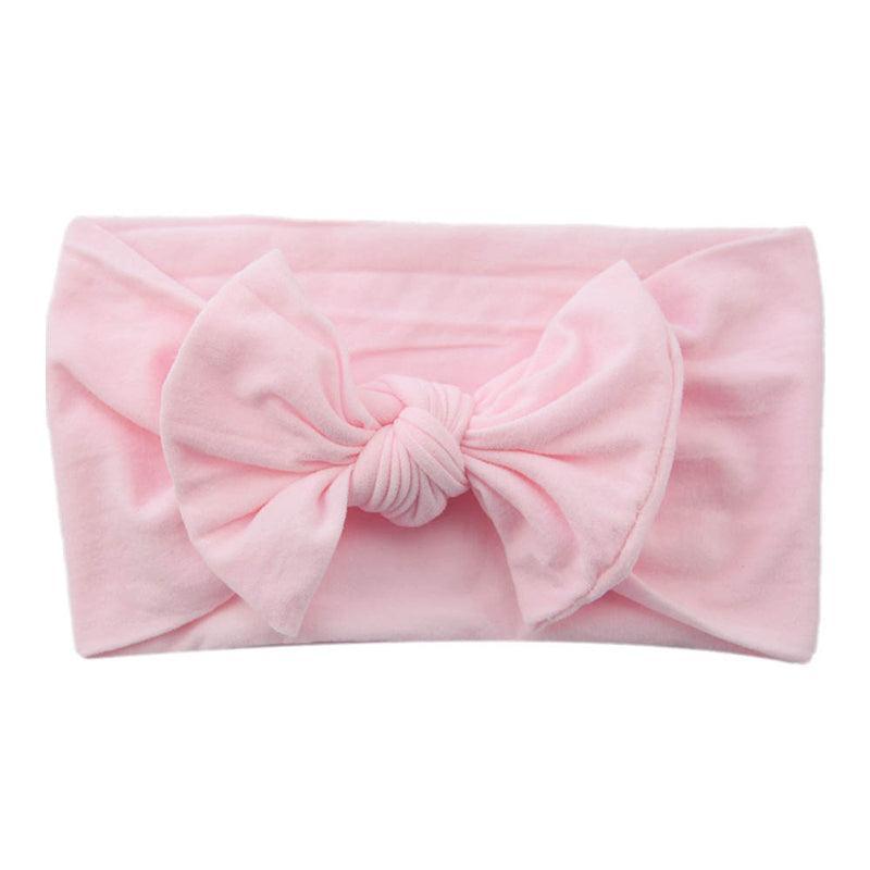 Baby Bow Headband Soft Stretchy Nylon Turban Wrap - Pale Pink