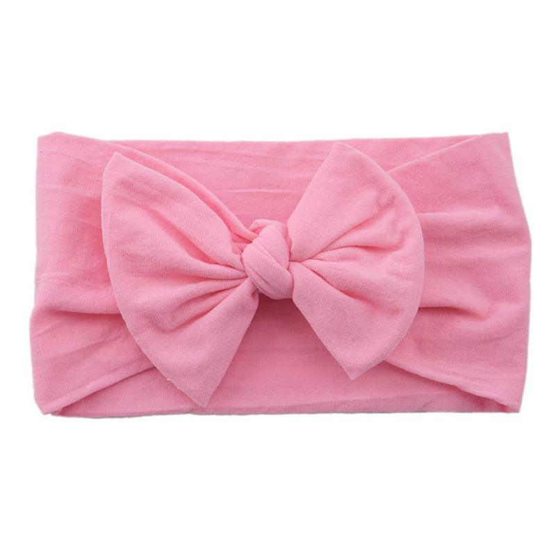 Baby Bow Headband Soft Stretchy Nylon Turban Wrap - Peach Pink