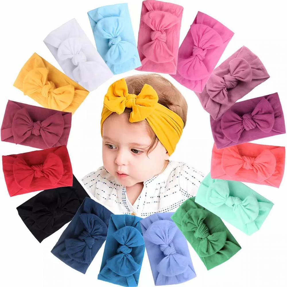 Baby Bow Headband Soft Stretchy Nylon Turban Wrap - Peach Pink - view 4