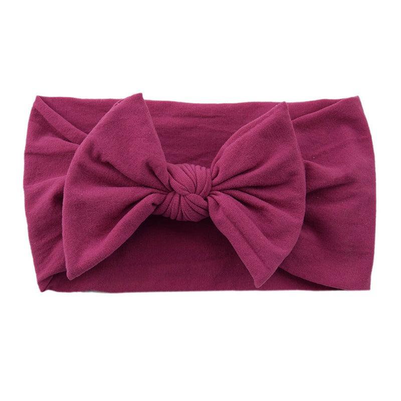 Baby Bow Headband Soft Stretchy Nylon Turban Wrap - Plum