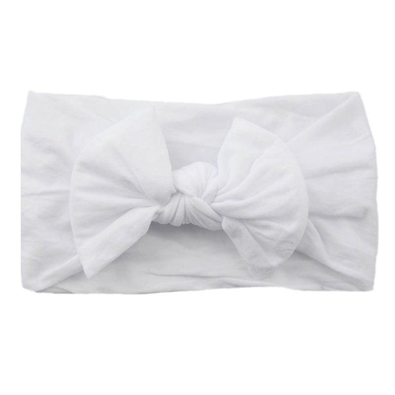 Baby Bow Headband Soft Stretchy Nylon Turban Wrap - White