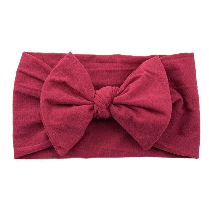 Baby Bow Headband Soft Stretchy Nylon Turban Wrap - Wine Red