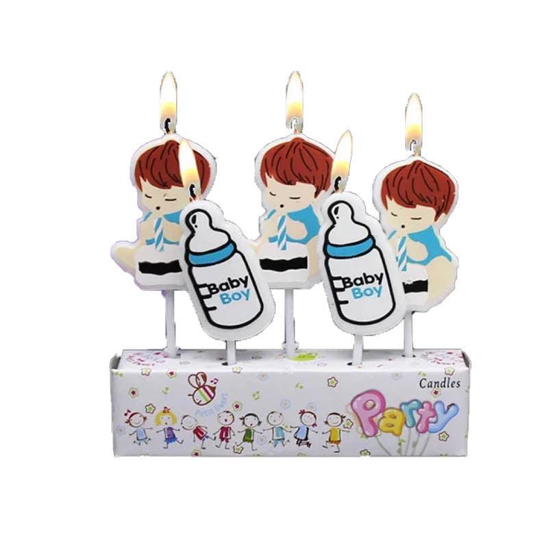 Baby Boy Feeding Bottle Birthday Cake Candles - Baby Boy and Bottle Design