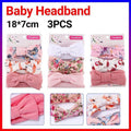 Baby Girl Headband Wrap Set of 3 with Top Knot Bow - Pink Floral, Flamingo Print and Rose - view 2