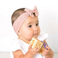 Baby Girl Headband Wrap Set of 3 with Top Knot Bow - Pink Floral, Flamingo Print and Rose - view 4