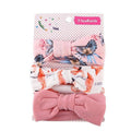 Baby Girl Headband Wrap Set of 3 with Top Knot Bow - Pink Tropical Leaf, Orange Flamingo Print and Rose