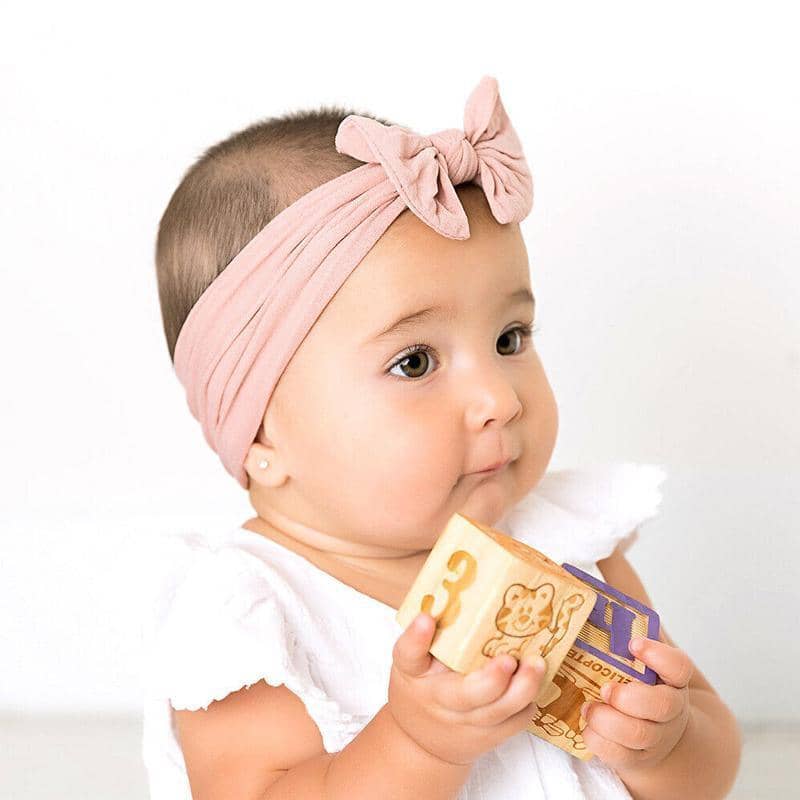 Baby Girl Headband Wrap Set of 3 with Top Knot Bow - White, Peach Floral and Pink - view 4