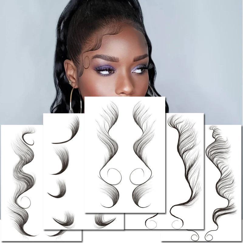 Baby Hair Tattoo Stickers - Black Hairline Edge, Style 8 - view 4