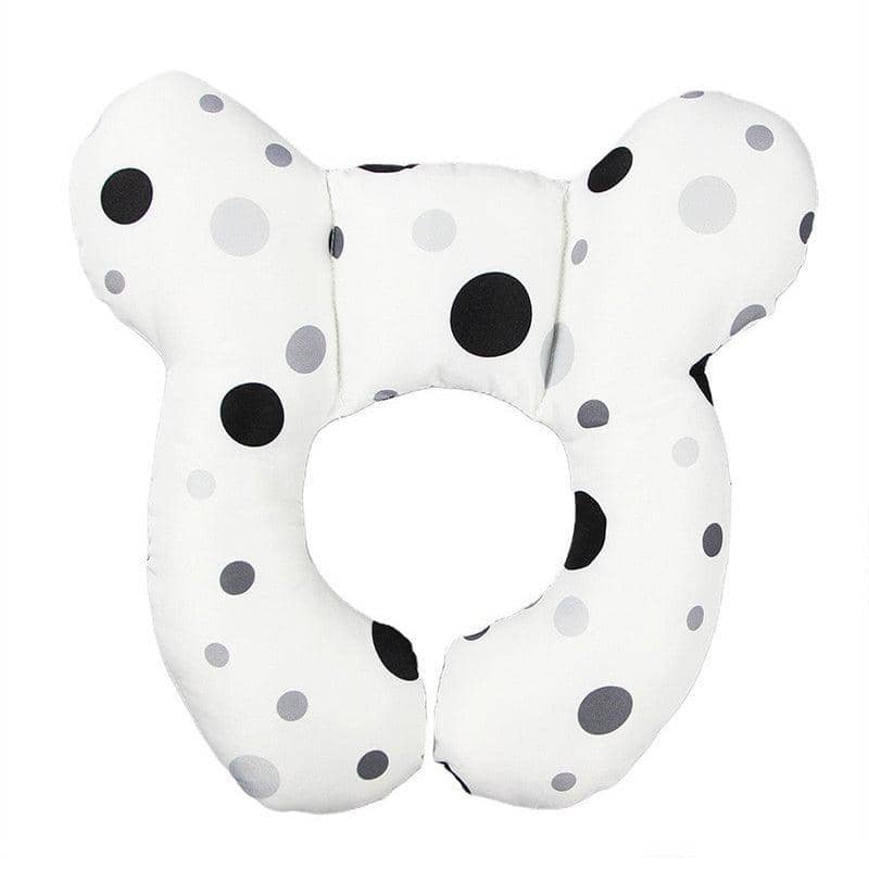 Baby U-Shaped Head and Neck Support Pillow for Car Seat and Stroller - Black and White Dots