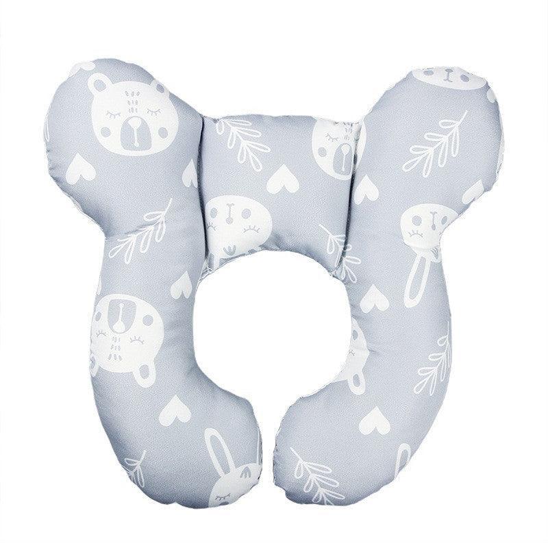 Baby U-Shaped Head and Neck Support Pillow for Car Seat and Stroller - Grey Bear
