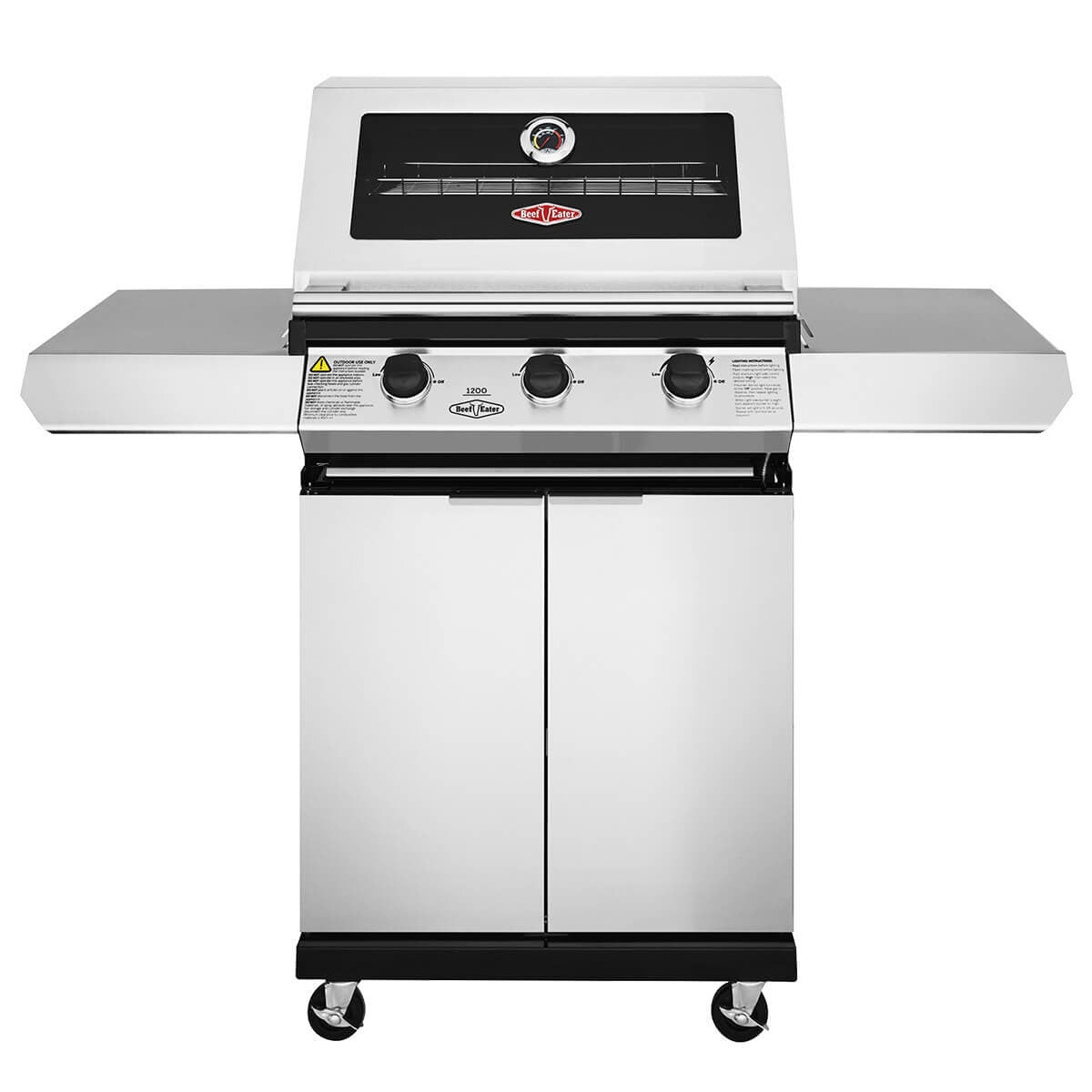 Beefeater 1200 Series 3 Burner LPG BBQ with Trolley - Stainless Steel - Lockable Castor Wheels - BMG1230SB