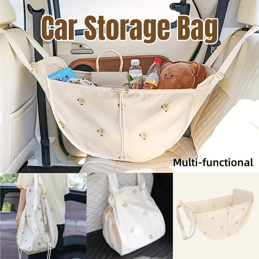 Back Seat Car Storage Organiser Bag with Bear Print - Beige