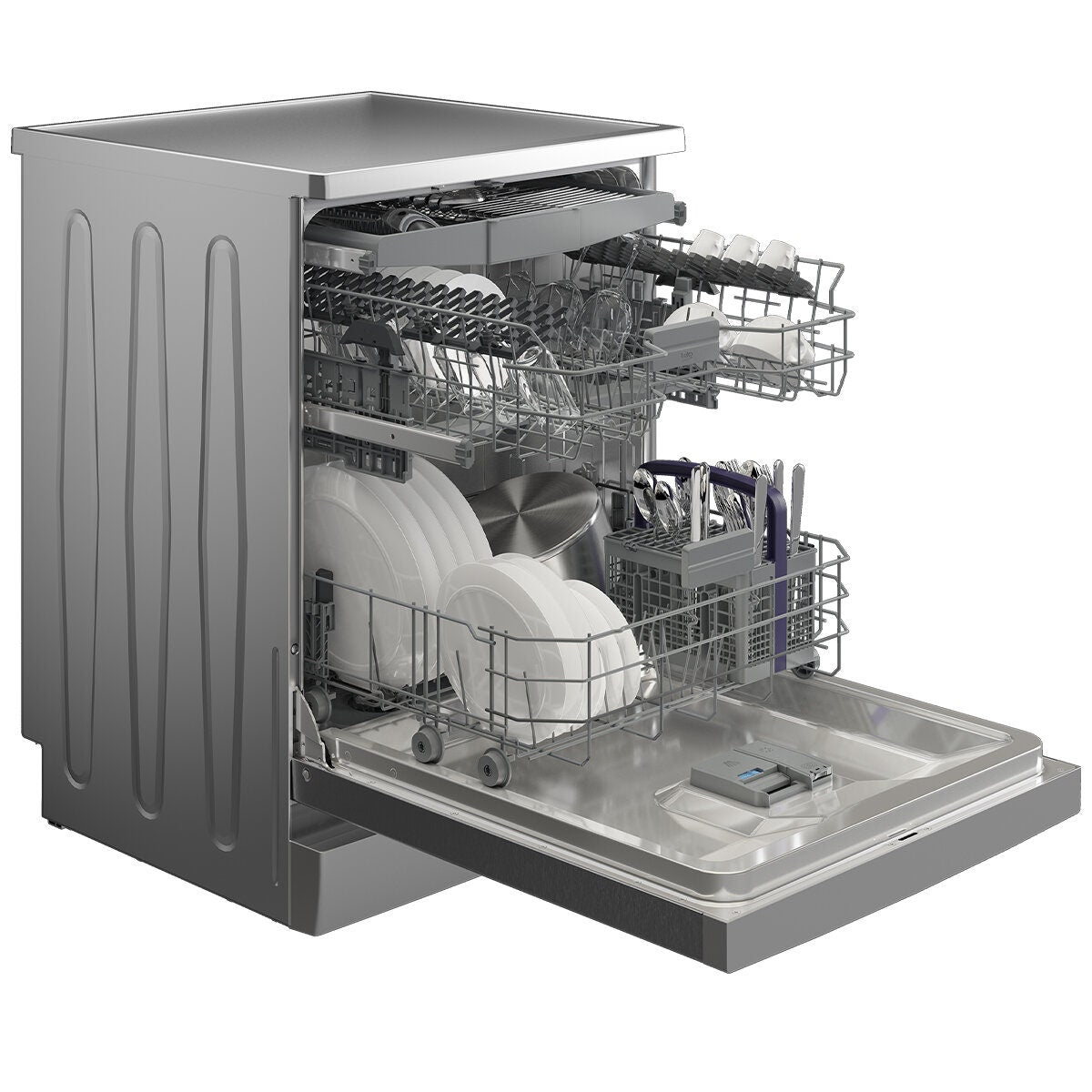 Beko 60cm Freestanding Dishwasher - 16 Place Settings, Platinum Finish, SelfDry, AquaIntense Zone - BDFB1630X