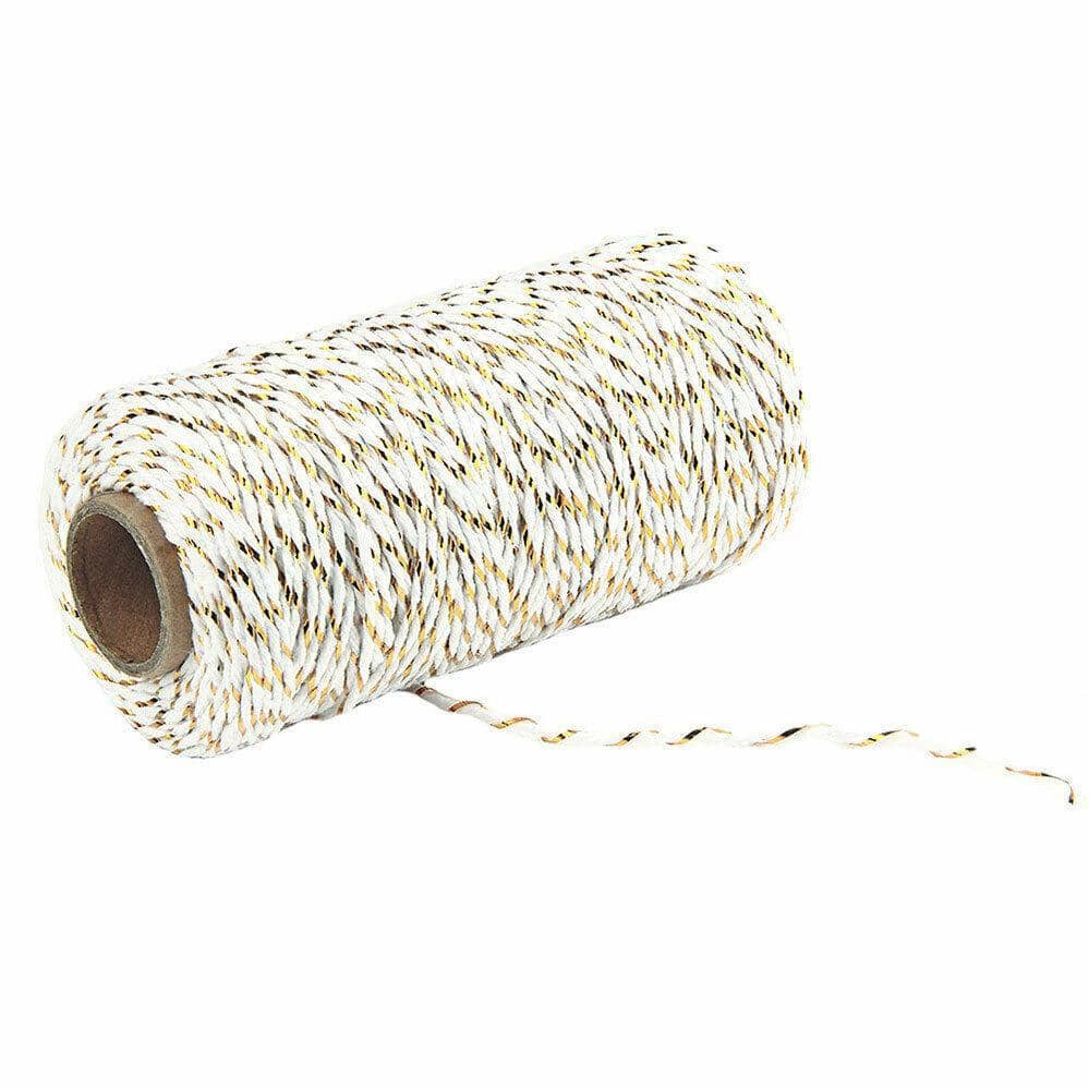 Bakers Twine Cotton Cord, 100 m Roll - White and Gold