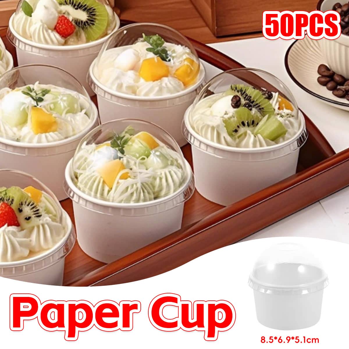 Baking Paper Cups with Lid, Pack of 50 - Food Grade Greaseproof