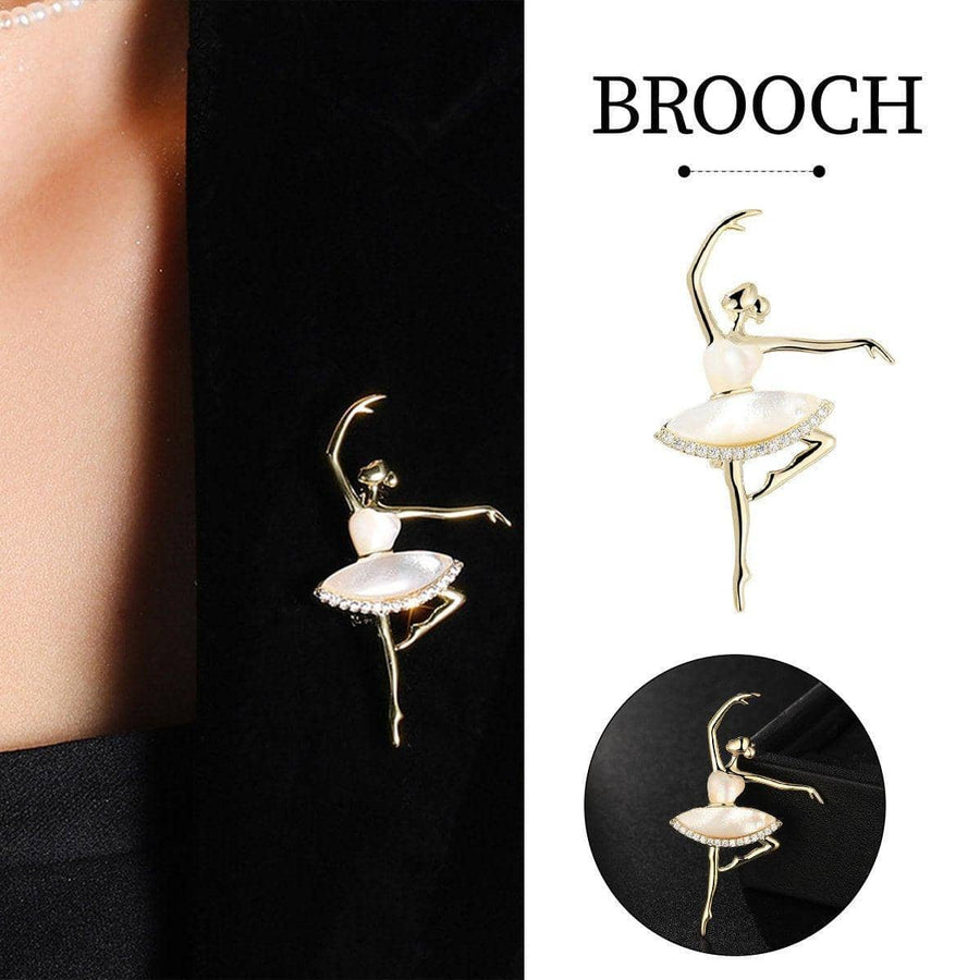 Ballet Dancer Brooch with Pearl Skirt and Gold Tone Finish