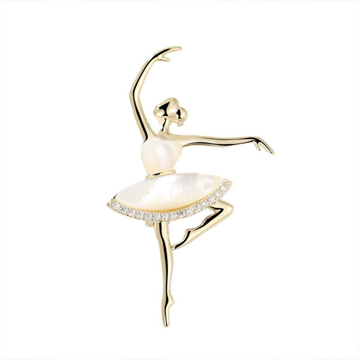 Ballet Dancer Brooch with Pearl Skirt and Gold Tone Finish - view 2