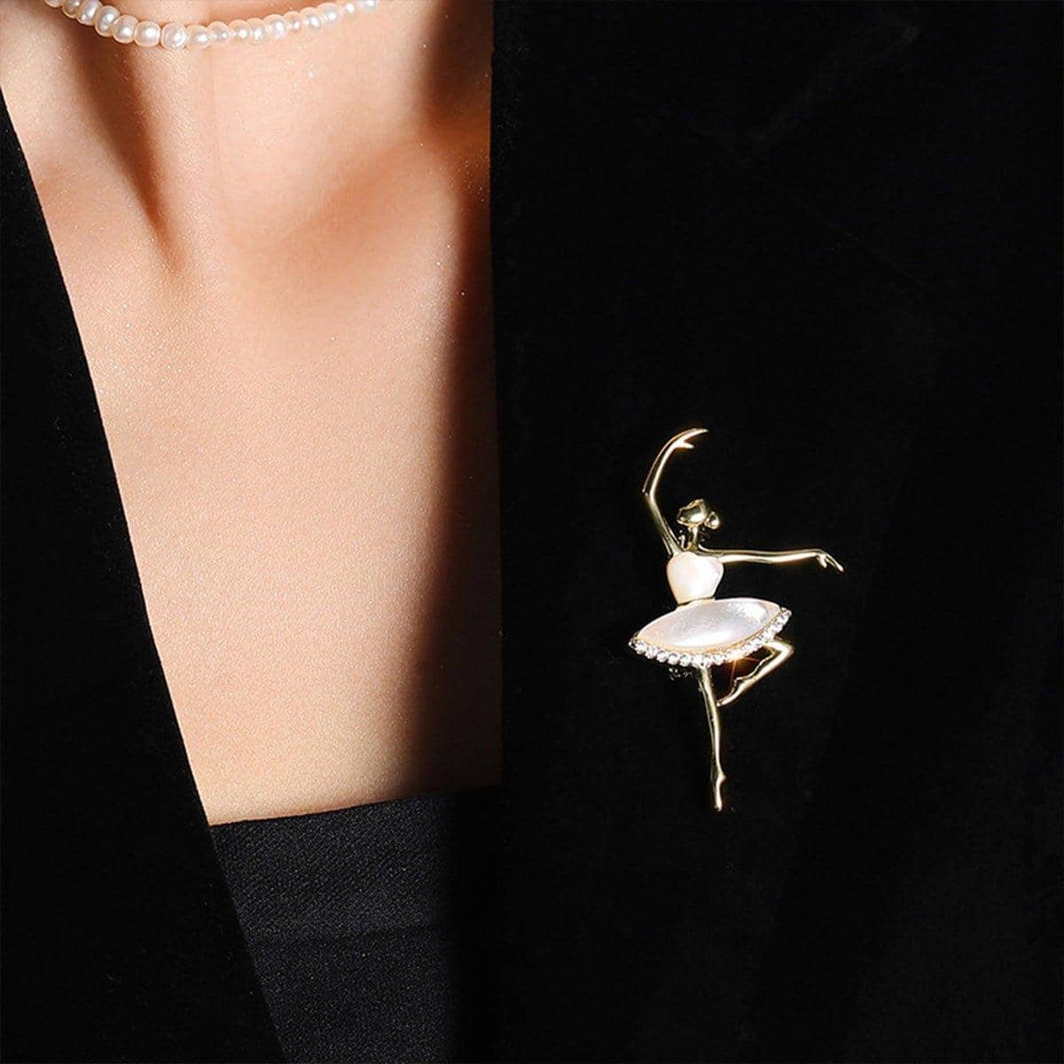 Ballet Dancer Brooch with Pearl Skirt and Gold Tone Finish - view 4