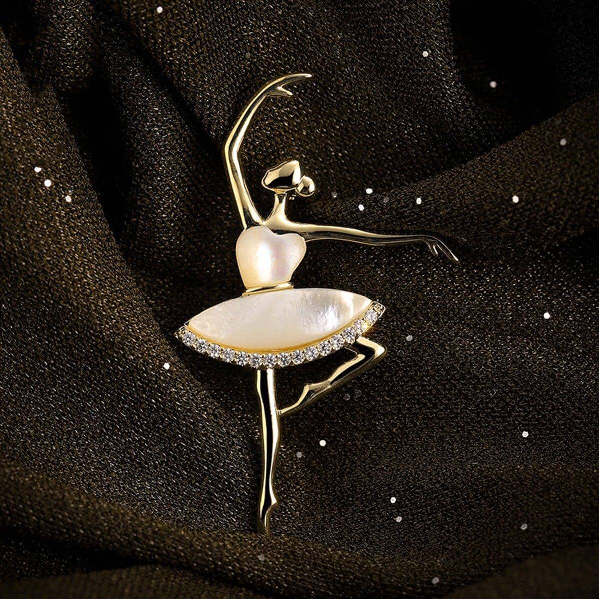 Ballet Dancer Brooch with Pearl Skirt and Gold Tone Finish - view 5