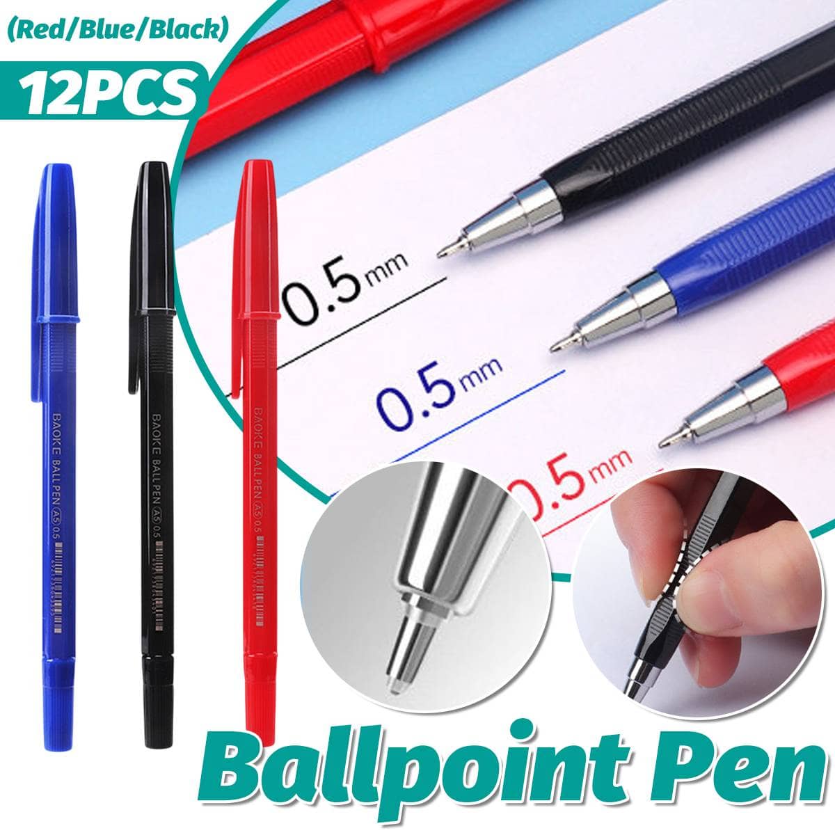 Ballpoint Pens 0.5mm for School and Office, Pack of 12 - Black - view 2