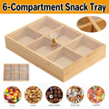 Bamboo 6-Compartment Snack Tray with Clear Lid for Dry Fruit, Nuts and Candy