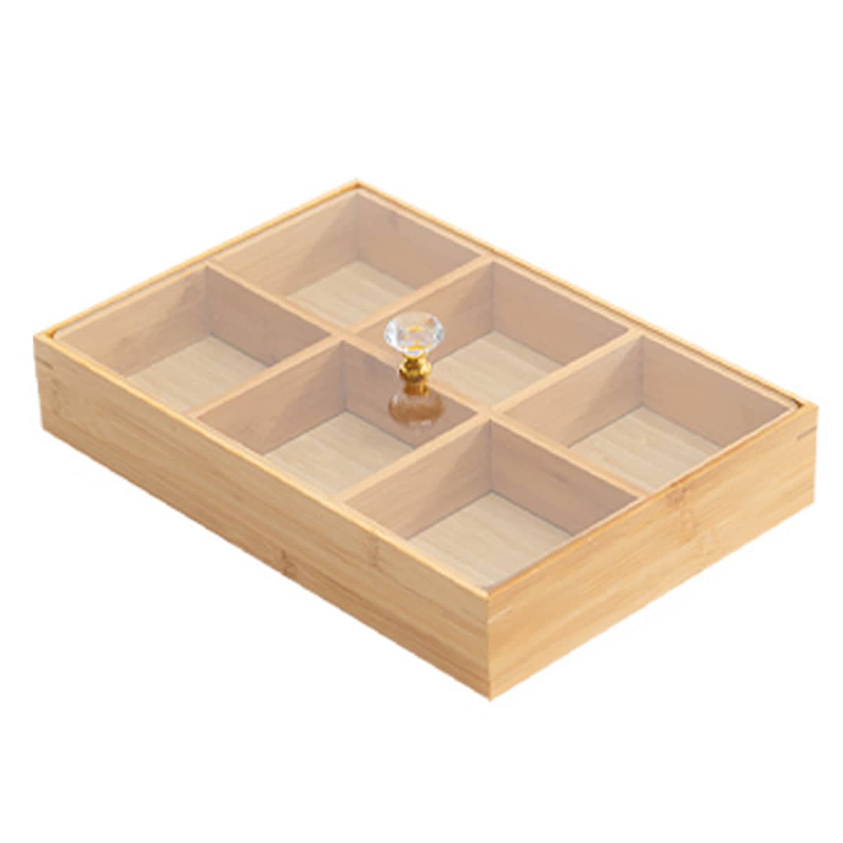 Bamboo 6-Compartment Snack Tray with Clear Lid for Dry Fruit, Nuts and Candy - view 2