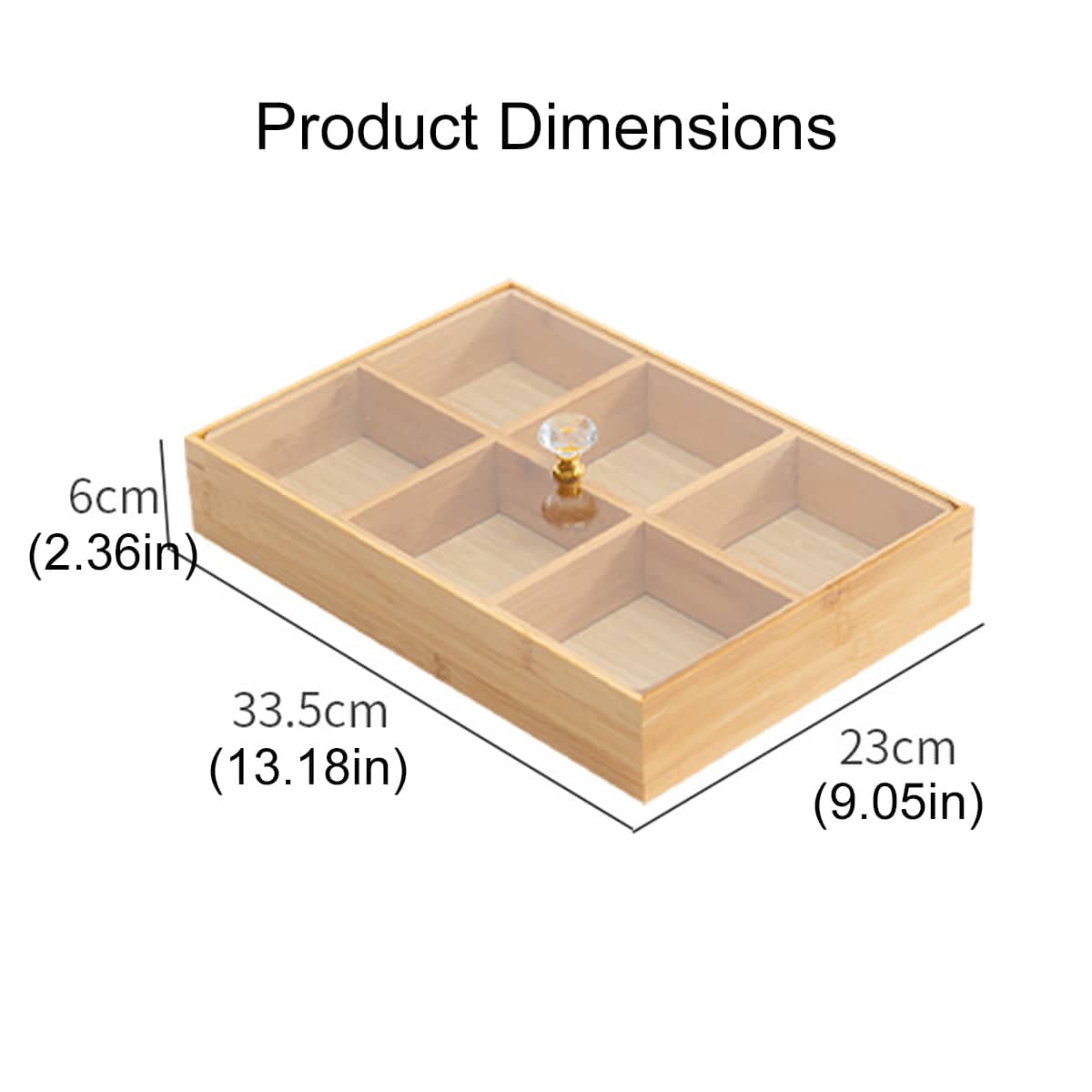 Bamboo 6-Compartment Snack Tray with Clear Lid for Dry Fruit, Nuts and Candy - view 3