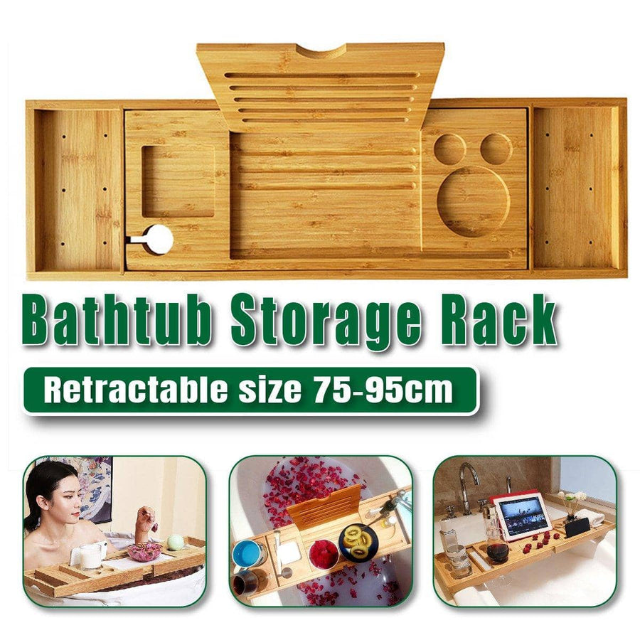 Bamboo Bath Caddy with Wine Glass Holder and Soap Shelf
