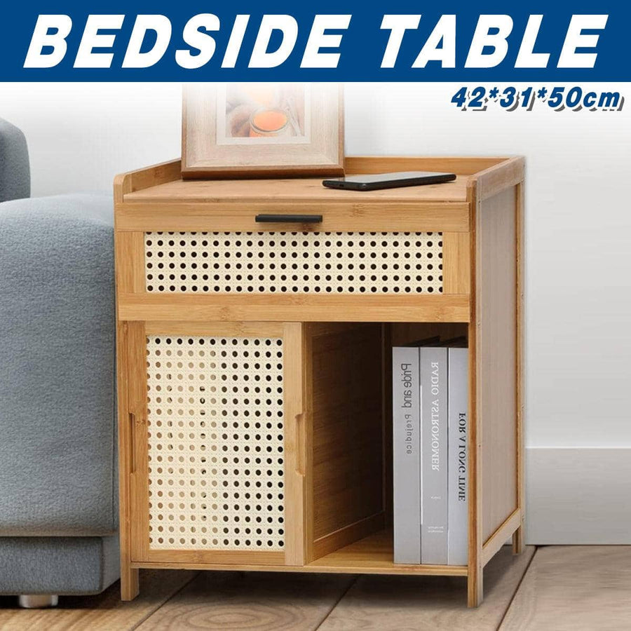 Bamboo Bedside Cabinet with Drawer, 50 x 42 x 31 cm