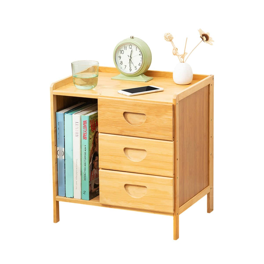 Bamboo Bedside Table with Drawer - Oak, 42 x 31 x 45 cm