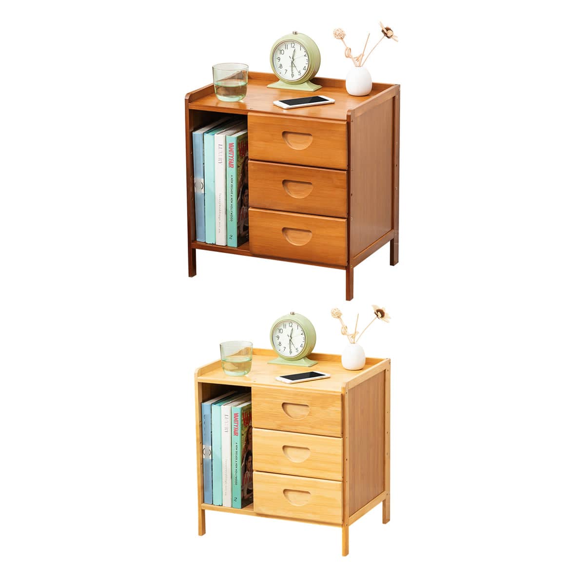 Bamboo Bedside Table with Drawer - Oak, 42 x 31 x 45 cm - view 3