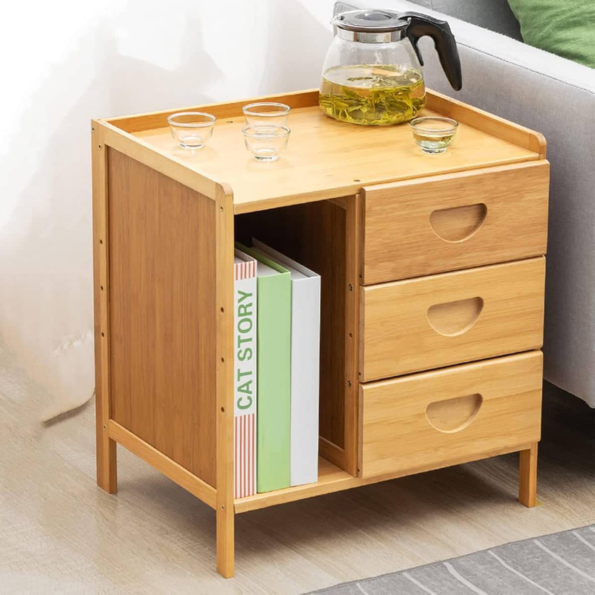 Bamboo Bedside Table with Drawer - Oak, 42 x 31 x 45 cm - view 5