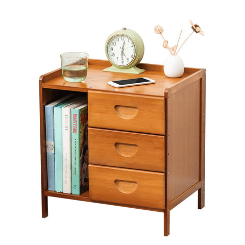 Bamboo Bedside Table with Drawer - Walnut, 42 x 31 x 45 cm