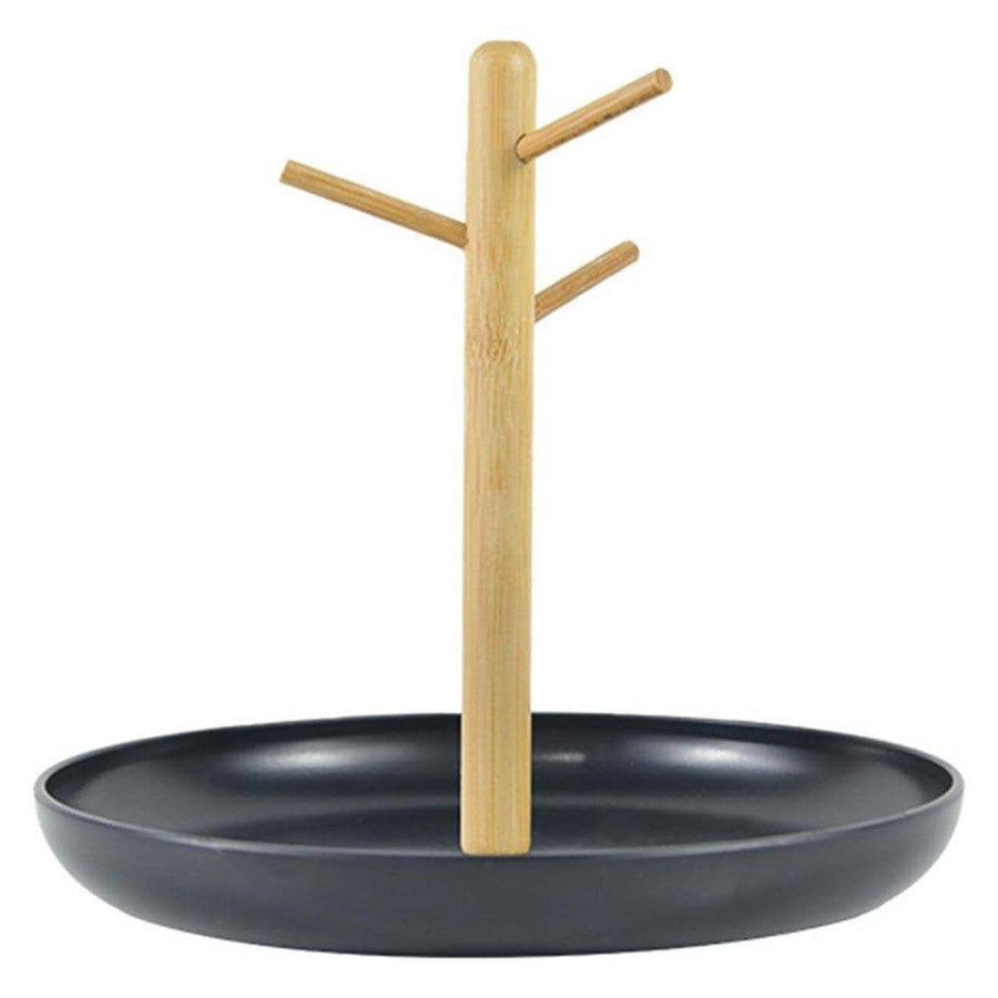 Bamboo Branch Tray Key Holder Rack for Entryway and Desk - Black