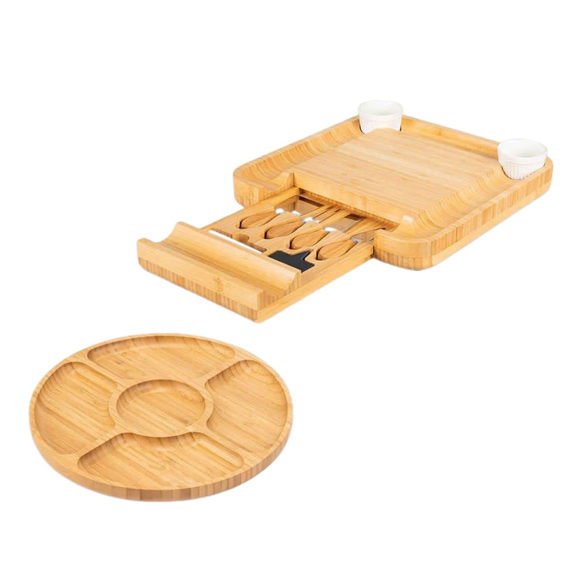 Bamboo Cheese Board Gift Set with Knives, Slate Labels and Bowls - view 2