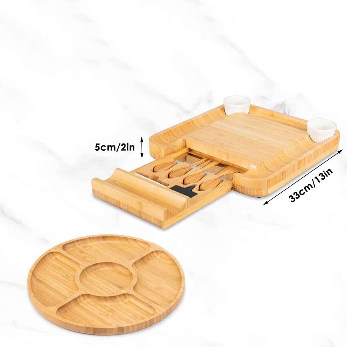 Bamboo Cheese Board Gift Set with Knives, Slate Labels and Bowls - view 3