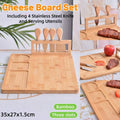 Bamboo Chopping Board and Cheese Board Set with Knives, Charcuterie Serving