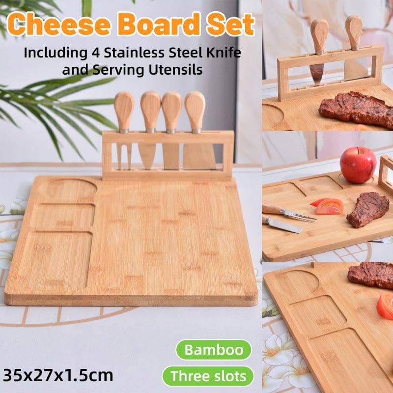 Bamboo Chopping Board and Cheese Board Set with Knives, Charcuterie Serving