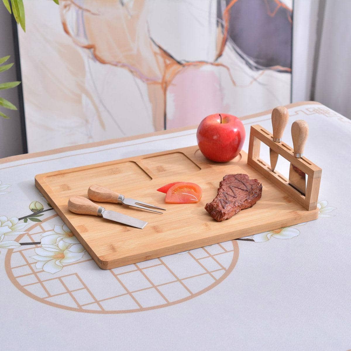 Bamboo Chopping Board and Cheese Board Set with Knives, Charcuterie Serving - view 5