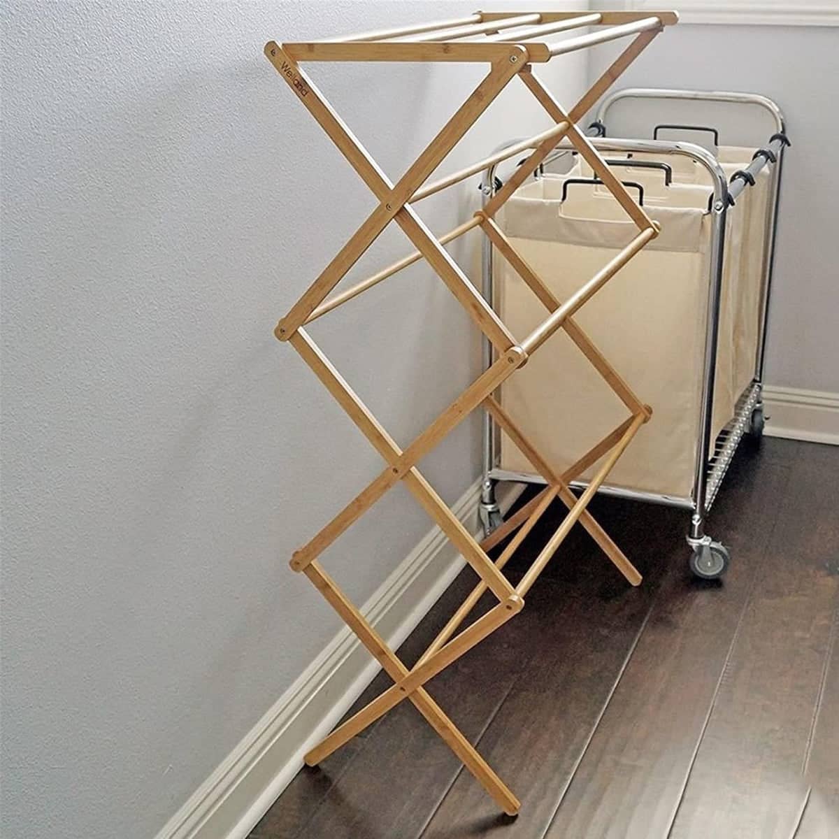 Bamboo Clothes Drying Rack Folding Floor Stand Indoor Vertical Laundry Hanger - view 5