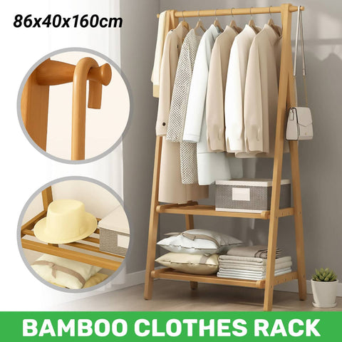 Bamboo Clothes Rack Foldable Space Saving - Natural Wood