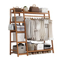 Bamboo Clothes Rack Stand with Hanging Rail, Shelves and Side Hooks - view 2