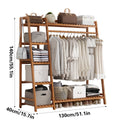 Bamboo Clothes Rack Stand with Hanging Rail, Shelves and Side Hooks - view 3